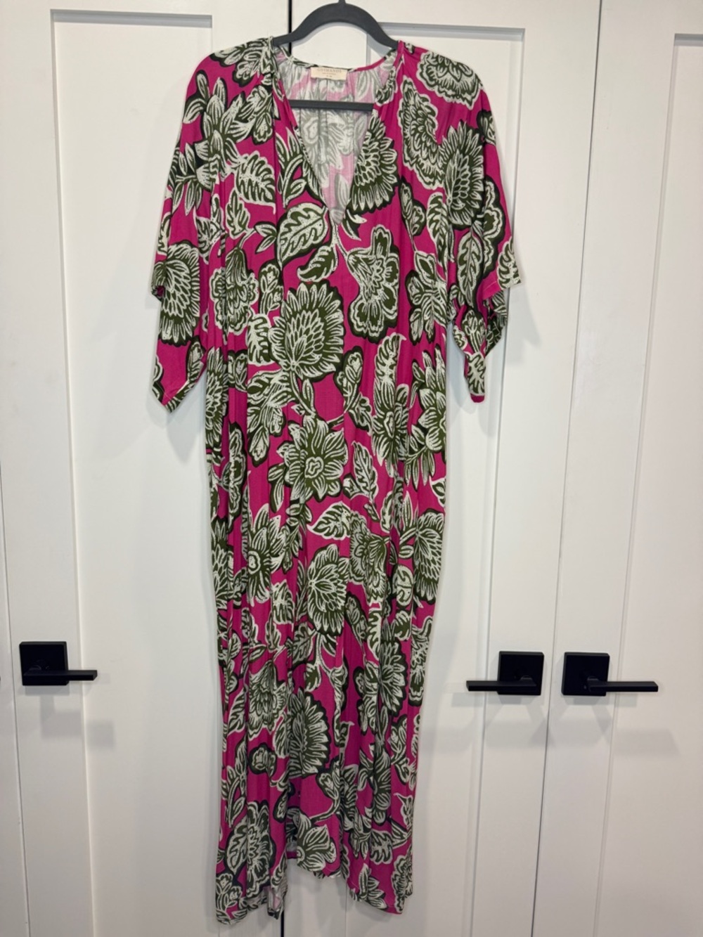 Fuchsia Floral V-Neck Caftan made in Portugal.